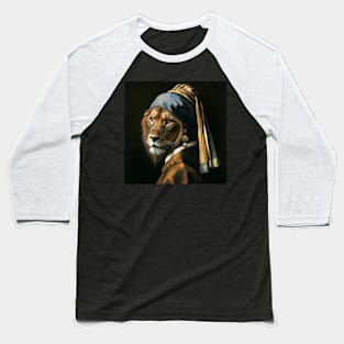 Wildlife Conservation - Pearl Earring Lion Meme Baseball T-Shirt